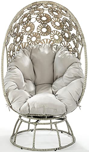 Kobolo Drehkorbsessel Drehsessel Korbstuhl -RELAXE- grau mit Metallgestell und Kissen - Polyrattan - für Innen- und geschützten Außenbereich geeignet - Wintergarten