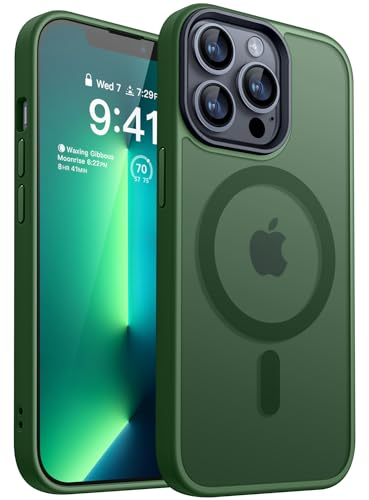 CANSHN Funda Magnética Mate para iPhone 13 Pro, Compatible con MagSafe, Protección Grado Militar, Carcasa Translúcida Mate Trasera Fina Antigolpes 6,1” - Verde Oscuro