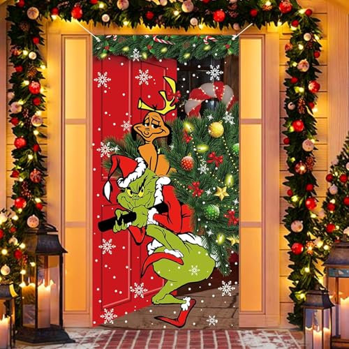 Grinch Decorazioni natalizie Grinch Copertura per porta Merry Grinchmas 6 x 0,9 m nero Buffalo griglia bandiera fotografia banner Natale Natale inverno vacanze casa cucina