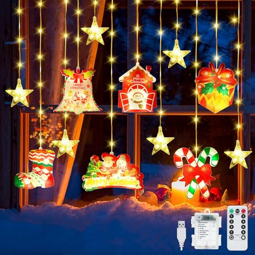 YeahBoom Weihnachtsbeleuchtung Fenster,114 LED Fensterdeko Vorhang, Lichtervorhang,Weihnachtsdeko Lichtervorhang,Fensterbeleuchtung Weihnachten für Innen/Außen