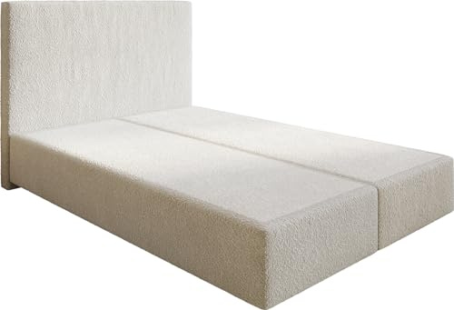 DELIFE Boxspringgestell Dream-Well Bouclé Creme-Weiß 140x200 cm Bettgestell