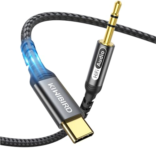 KiwiBird Cable auxiliar coche tipo c, jack 3,5 mm aux to USB C 1,2 m con DAC Hi-Fi para auriculares, altavoces compatible con iPhone 16 15 Plus Pro Max Galaxy S24 S23 pixel teléfono movil android