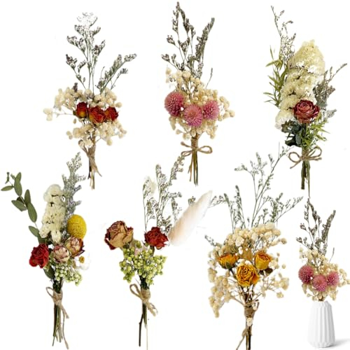 6 Stück Mini Getrocknete Blumenstrauss - Trockenblumenstrauß Klein, Trockenblumenstrauß, Trockenblumen Zum Basteln, Mini Trockenblumen, für DIY Bilderrahmen Scrapbooking Hochzeitsdekoration
