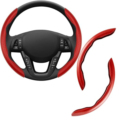 2 Stück Auto Lenkradabdeckung, Universal Segmented Lenkradschutz Kohlefaser Lenkrad Abdeckung,Anti-Rutsch Lenkrad Booster Cover für Meisten Auto, SUV, LKW (rot)