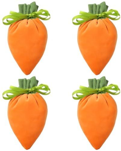 Ostertasche Möhren, 4 Pack Samt Säckchen Karotten, Osternester zum Befüllen, Osterbeutel Stoff, Osterkörbchen zum Befüllen Ostern Taschen für Kinder Süßigkeiten Geschenken Partyzubehör
