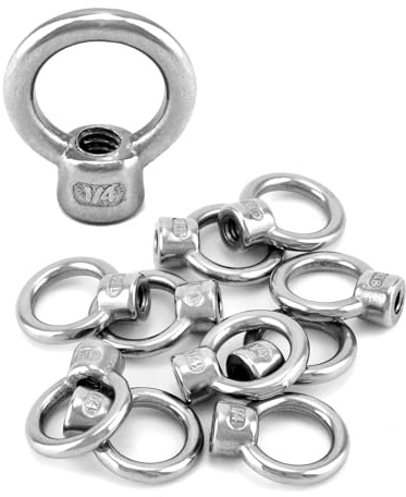 QWORK Lifting Eye Nut, 10 Pack, 1/4 UNC Marine Grade Stainless Steel 316
