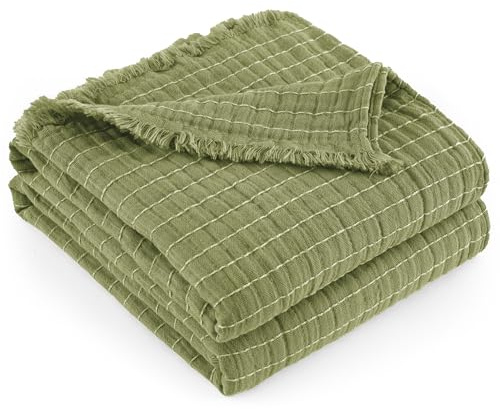 GINAMUSE Musselin-Überwurfdecke für Bett, 100 % Baumwolle, Gaze, Herbstdecken, leicht, weich, gemütlich, atmungsaktiv, Sommerüberwürfe für Erwachsene, alle Jahreszeiten, 228,6 x 228,6 cm,