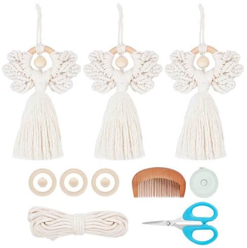 ORIGACH 3 Set DIY Makramee Engel Kits für Anfänger Erwachsene, Ornament, Boho Wand Hängende Dekoration, Handgefertigte Fee Dekoration für Haus, Schlafzimmer, Wohnzimmer
