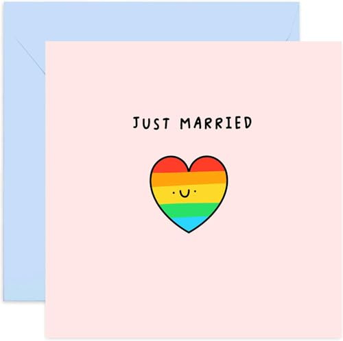 Old English Co. Just Married Gay Hochzeitskarte für Männer und Frauen – Regenbogenherz LGBT Hochzeitskarte – Queer Hochzeitskarte für Sie oder Ihn – Lesbische Hochzeitskarte – Gay Hochzeitskarte |
