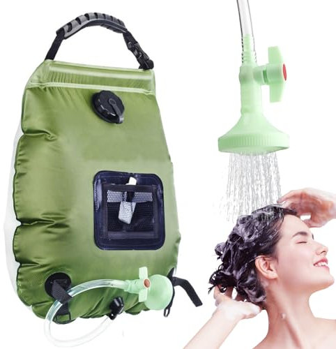 BRTNUP Solardusche Outdoor 20L, Camping Dusche Tasche mit Duschkopf, SolarbetriebenCampingduschemit Temperatur Heißwasser Camping Dusche Outdoor,für Wandern Klettern (Grün - Upgrade)