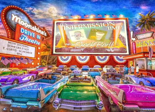 Vintage Drive-in Jigsaw Puzzle 1000 Piece by Vermont Christmas Company - Fully Interlocking & Randomly Shaped Pieces - 26 5/8 x 19 1/4