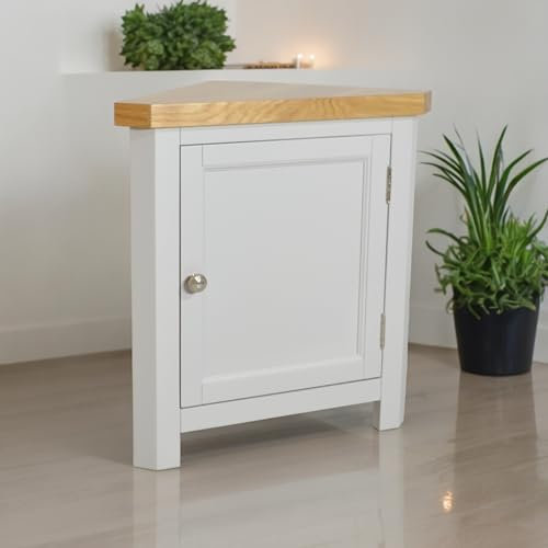 GROFurniture Cashmere Grey Corner Cabinet, Painted Small Storage Cuboard, Triangle Unit Oak Top Cabinet for Livingroom, Bathroom & Hallway, Fully Assembled 41D x 41W x 61H cm