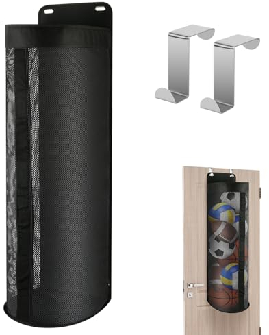 Cosmos Over Door Hanging Ball Storage Organizer Home Sports Equipment Storage Net Bag Garage Sports Accessories Hanging Bag for Holding Basketball Football Soccer Volleyball, with 2 Pcs Metal Hooks