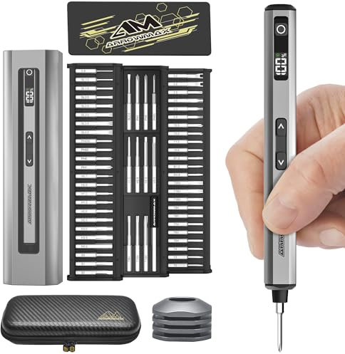 ARROWMAX Mini Electric Screwdriver, 60-in-1 Precision Electric Screwdriver Set with Magnetic Bits, 5 Torque Modes, Cordless Screwdriver Repair Tool Kit for Phone, DIY, Watch, Laptop (SES Nano Plus)