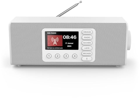 Hama Digitalradio mit Wecker (DAB Radio mit großem Display, Küchenradio, DAB+, Seniorenradio mit einfacher Bedienung, Bluetooth, FM, Radiowecker, Stereo-Radio, kleines Radio mit gutem Empfang) weiß