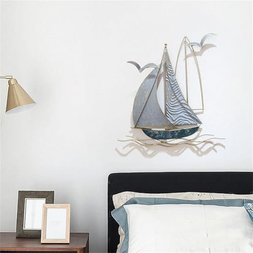 Generic Metallsegelschiff-Wanddekoration, Wandskulpturen, Wandkunst, handgefertigt, Boot, Hängeornament, Heimdekoration, Segelboot, 3D-Schiff, Metall, Strand, Küste