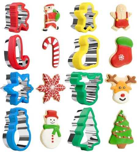 8 Stück Weihnachts Ausstechformen, Keksausstecher Weihnachten mit PP-Rand, Lebkuchenmann, Weihnachtsbaum, Schneeflocke, Schneemann, Weihnachtsmann, Rentier, Zuckerstange und Socken