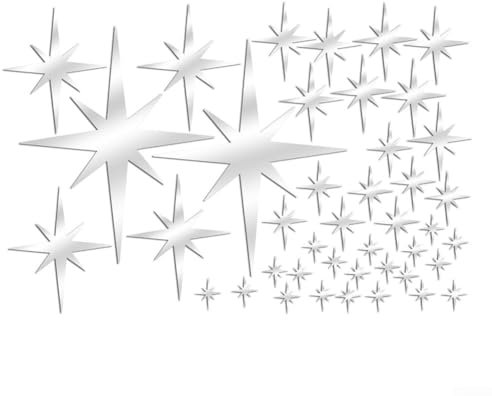 3D Mirror Wall Stickers - Removable Mirror Stickers, Acrylic Star Wall Decal for Home, Kids, Living Room, Bedroom Decor (Silver)