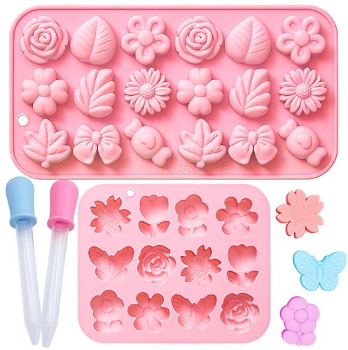 Qaestuan 2 Pièces moule à fondant, Moule Silicone Chocolat Cavités, Antiadhésifs Moules à Chocolat en Silicone RéUtilisables avec 2 Compte-Gouttes, pour Pain, Gâteau, Barre de Chocolat, Biscuits