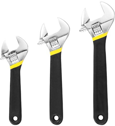 QWORK® Adjustable Spanner Set 150mm/200mm//250mm - Adjustable Wrench with Laser Scale and Soft Grip Handle