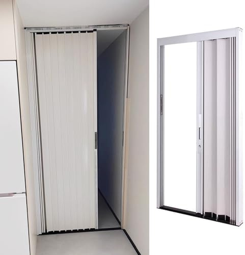 Falttür Falttüren Innentüren Anpassbare Falttür/ Innentüren für Zuhause, Platzsparende Falttüren mit Schloss Und Schlüssel, Falttür aus Aluminium für Badezimmer, Schlafzimmer, Dusche(140X210CM(55.1X82