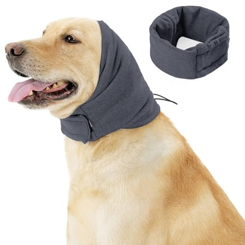 DKDDSSS Tour de Cou et Oreilles pour Chien, Snood Chien, Cache-Oreilles Silencieux pour Soulager L'anxiété, Protection Contre Le Bruit, Le Bain, Le toilettage (M, Gris)
