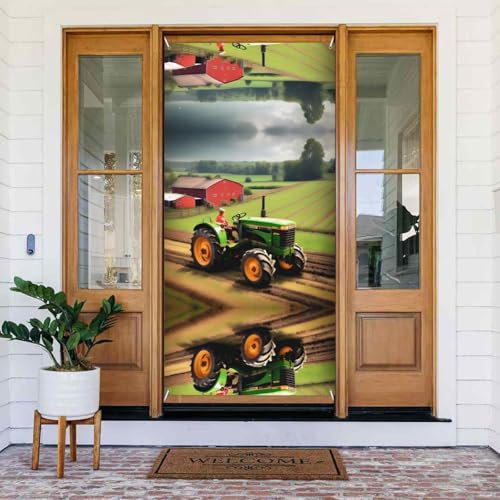 Decoración de cubierta de puerta con diseño de granja de tractor para decoración de fiestas en interiores y exteriores, 35.4 x 72.8 pulgadas