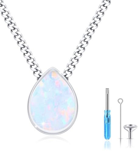 JFASHOP Urne Halskette für Asche 925 Sterling Silber Opal Kette Memorial Cremation für Frauen Medaillon Anhänger Asche Andenken Geschenk