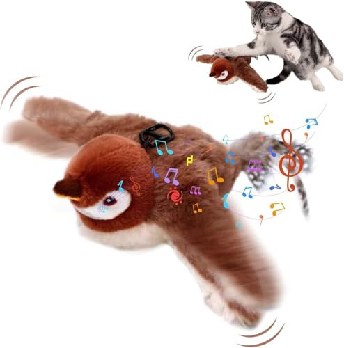 Yizemay Katzenspielzeug Vogel Fliegt Elektrisch, Interaktives Katzenspielzeug Vogel, Selbstbeschäftigung Vogel mit Katzenminze, Fliegender Vogel Spielzeug für Katzen