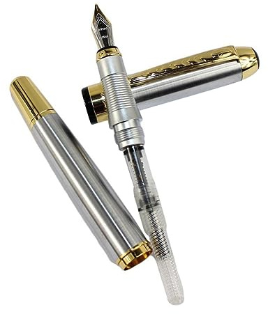 SHINEOFI Fountain Pen Stainless Steel Glossy Lacquer Trim 12cm Ink Refills Compatible Random Color