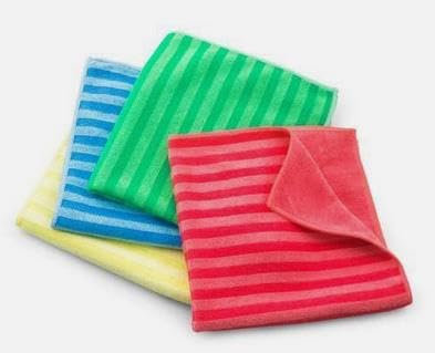 Mega Clean Mikrofaser-Reinigungstücher (Borstentücher), 40 x 40 cm, Gestreift, 4er-Set in Grün, Blau, Rot, Gelb