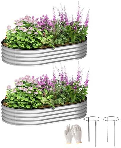 Outsunny Lot de 2 jardinières surélevées galvanisées en Acier, kit de Lits de Jardin, Bordure en Caoutchouc et Fond Ouvert, pour légumes, Fruits, Fleurs, 152 x 91 x 30 cm, Argent