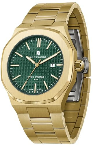 SAPPHERO Uhren Herren 30M wasserdicht Edelstahl achteckig Herren japanischen Quarzwerk Business Casual mit Datum und leuchtenden