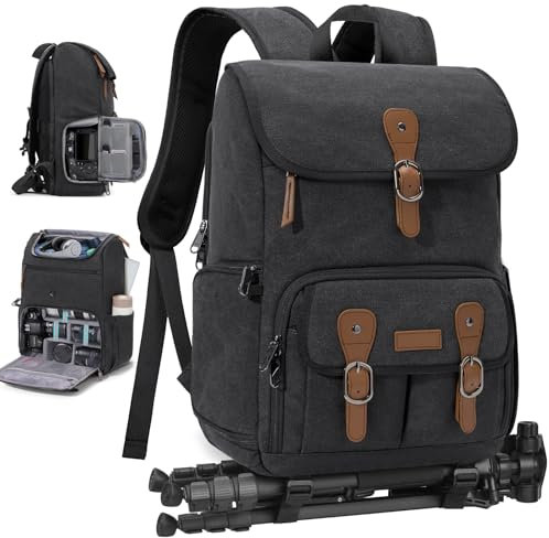 RAINSMORE Camera Backpack DSLR Camera Bag for Photographers with Waterproof Rain Cover Photograhy Backpack, Black, Photography