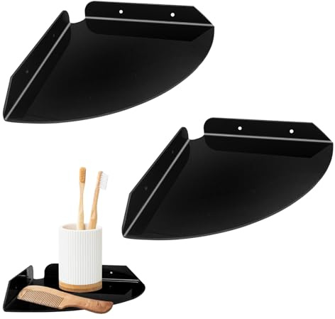 jinminamz Eckregal Wandhalterung,Wandmontiertes Schwebendes Eckregal 2 Stück Wandregal-Organizer Acryl Ecke Schwimmende Regale Für Bad, Küche, Schlafzimmer, Wohnzimmer, Esszimmer, Büro (Schwarz)