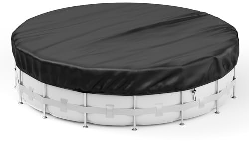 MINENICE Cobertor de Piscina Redonda, Cubierta de Piscina de Verano e Invierno Cubre Piscinas Redondas Resistente al Agua, al Polvo y al Desgarro con CordóN Y Clavos De Tierra(310 * 20cm)