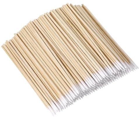 600 Stück Wattestäbchen Spitz Wattestäbchenspender Dünn Kleine wattestäbchen Applikatoren Wattestäbchen-Applikator mit Präzisionsspitze mit Holzstäbchen für Augenbrauen, Beauty, Make-up, Nägel