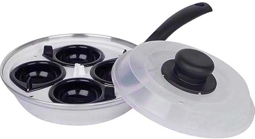 COOKEVERYDAY Egg Poacher Pan, 4 Cup Capacity, 20cm, Lightweight, Plastic Lid, Tray and Cups, UK Made
