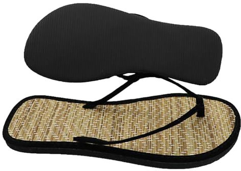 Tongs en bambou pour femme - Confortables - Antidérapantes - Pour l'été - Chaussures plates - Grandes tailles - Sandales de douche - Pantoufles de plage - Sandales de loisirs, Z01 noir, 38 EU