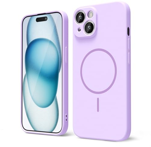 oakxco for iPhone 15 Plus/ 14 Plus Case Silicone Mag Safe, Magnetic Slim Thin Phone Case Compatible with Magsafe, Women Girls Cute Girly Aesthetic Soft Rubber Gel Safecase with Camera Cover, Lilac