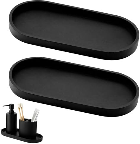 2 Stück BadezimmerDeko,Deko Tablett,Badezimmer,Deko Schwarz,Badezimmer Tablett,Schale Deko,Geeignet für Wohnzimmer, Schlafzimmer, Badewanne und Küchenspüle (rechteckig、25 * 11 cm)