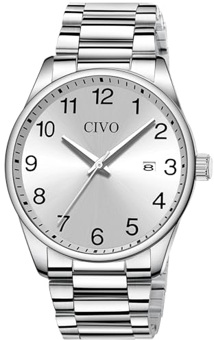 CIVO Herren Uhren Silber Edelstahl: Armbanduhr Klassische Herren Wasserdicht - Business Quarz Analog Geschenke für Männer