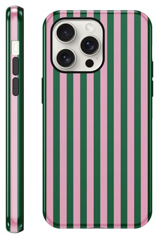 Coiwxmoi Gestreifte Handyhülle für iPhone 15 Pro 6,1 Hülle, Aesthetic Streifen Muster Mädchen Frauen Case, Dünn Silikon + PC Stoßfeste Kratzfest Schutzhülle Cover für iPhone 15 Pro, Stripes-Rot Grün