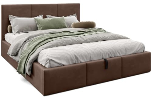 murando - Samt Polsterbett 160x200 cm, Braun, mit Stauraum, Schlafzimmer | Stabiles Bettgestell mit Stauraum, inklusive Lattenrost, pflegeleichter Samtbezug, langlebig, stilvoll, modern, bequem