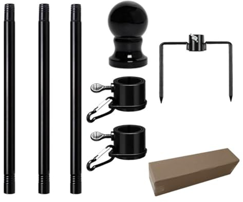 Wodsty Fahnenmast-Set aus schwarzem Edelstahl, mit Anti-Wickelringen, verstellbare Höhe von 4 m bis 200 cm, für 6 x 90 cm, 90 x 150 cm, 122 x 180 cm, Flaggen, Wand- oder Zaunhalterung