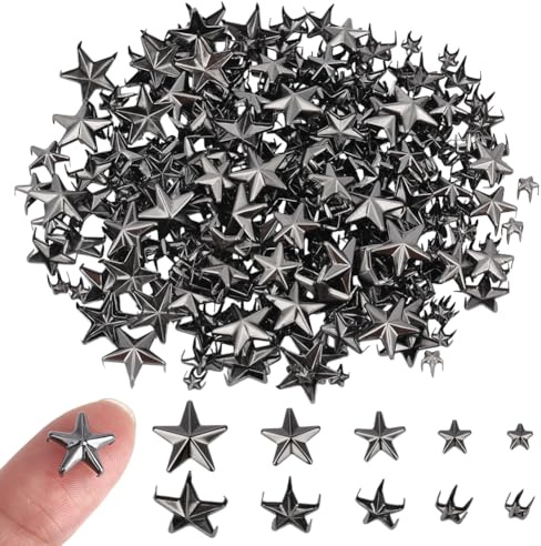 CRAFTYMELODY 300 pezzi di rivetti a forma di stella 5 dimensioni chiodi a punta in metallo rivetti artigli per pelle per abbigliamento punk rock fai da te riparazione e decorazione in pelle