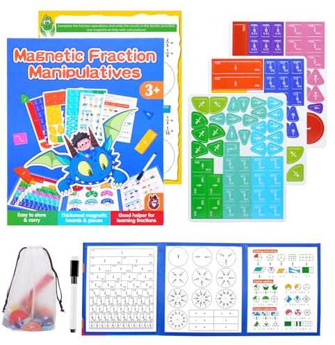 Ourdort Magnetische Lernhilfe Bruchrechnen für Kinder ab 3 Jahre | Aufstellbarer Whiteboard-Tafel, Fraction Kreisen & Stäben, Übungsheft & Tasche, Mathematik Bruchrechnen Lernhilfe Grundschule