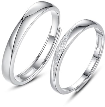ANAZOZ Sterling Silver Couple Personalize Engagement Rings, Simple Round, Engagement Ring Silver Adjustable for Women and Men