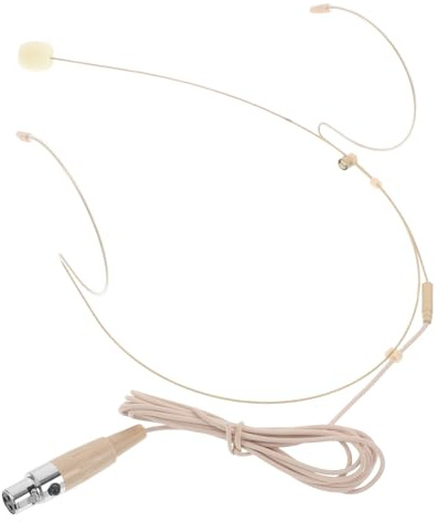 Mikikit Voice Over Mikrofon mit Dual Ear Haken, Omnidirektional, Beige | Kondensator Ohrbügelmikrofon mit Drei Pin Stecker, Geräuschunterdrückend, für Tourguides und Präsentationen