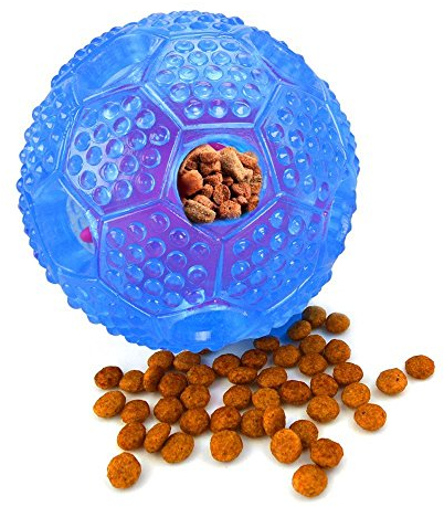 Ewolle Hundeball, Hundespielzeug Ball aus Naturgummi, Langlebiger Hundespielball für große kleine Hunde, 7cm mit Dental-Zahnpflege-Funktion mit Noppen und Loch für Leckerli, Langanhaltender Spielspaß